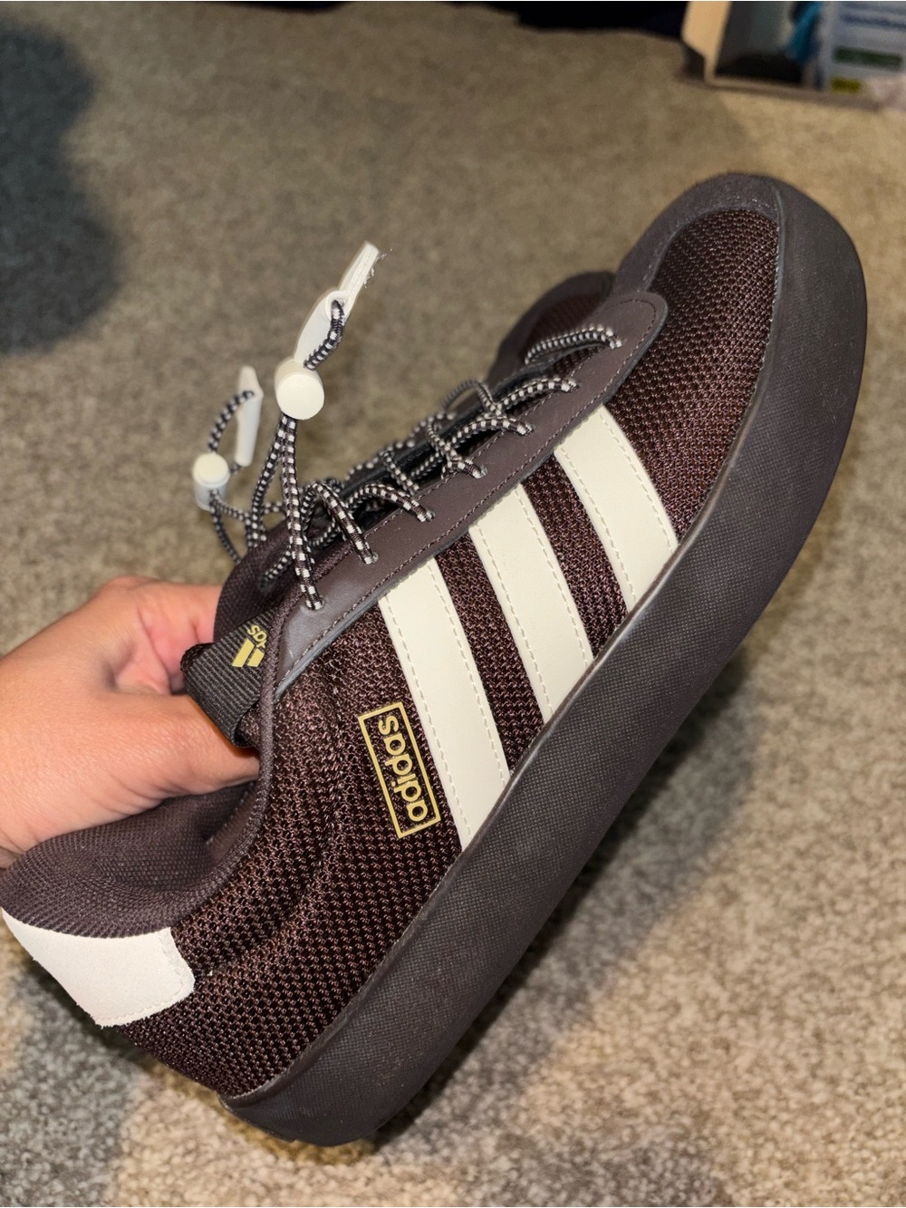 Adidas Women’s Brown Mesh Casual Sneakers with White Stripes